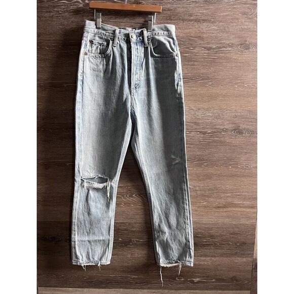 Agolde Jeans Womens Size 24 Riley Straight Crop Denim Button Fly Distressed - Picture 2 of 9
